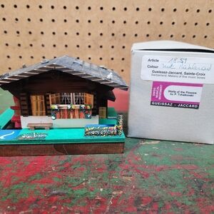 Teal Rustic Miniature Office Model with Open Front and Metallic Roof
